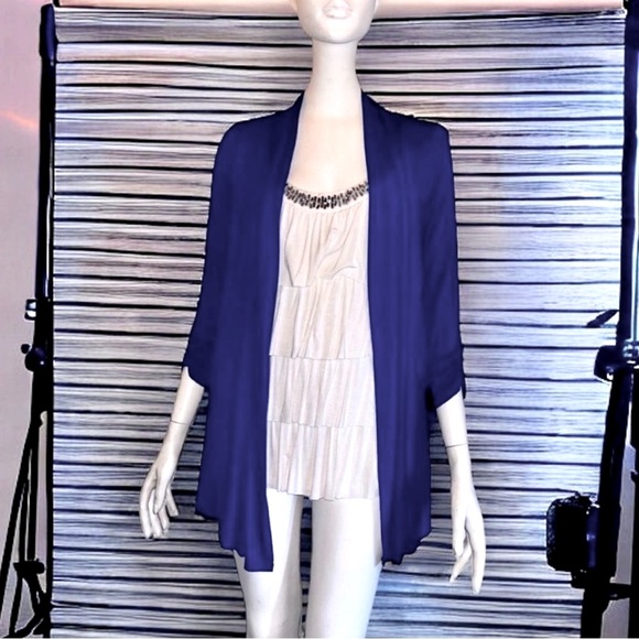 🍭 Stunning AB Studio Boho Royal Blue Tiered Cami/Cardigan Set - S EUC - Picture 1 of 16